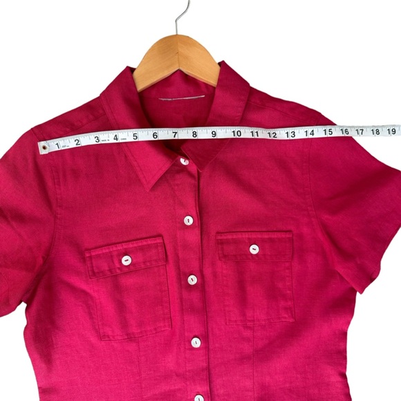 Vintage Womens Red Maroon Linen Blend Buttons Down Short Sleeve Maxi Dress Sz. M - Picture 7 of 14